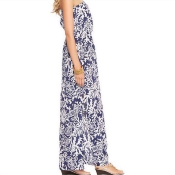 Lilly Pulitzer Emmett Maxi In the Groove Navy White Strapless Dress Sz S - Picture 2 of 7